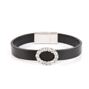 NEW Black Leather Bracelet with Silver Accents